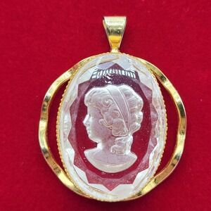 Vintage Acrylic Cameo Pendant With Gold Tone Frame